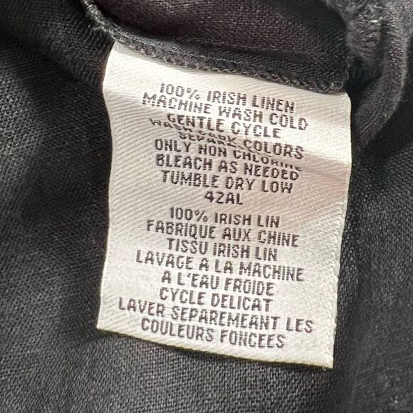 Eileen Fisher Irish Linen Classic Collar Black Button Down Boxy Shirt - Picture 8 of 12